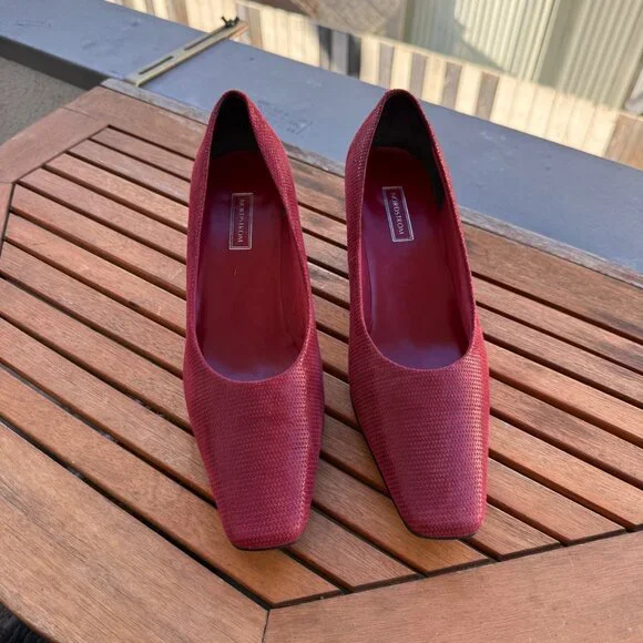 Nordstrom Red Textured Square Toe Heels NWOB Size 9W - Picture 1 of 7